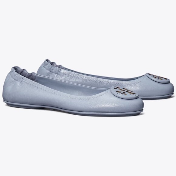 Tory Burch $228 MANY SIZES Minnie Leather Ballet Flats Dew Blue - Picture 2 of 9